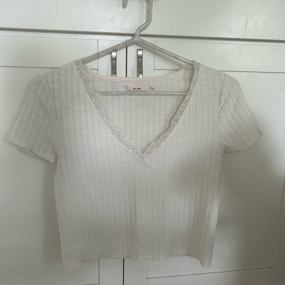 White Lace Neck Francesca’s Top